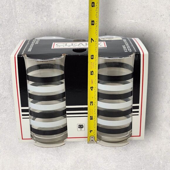 Vintage Crisa Clearly Glassware 16oz Striped Tumblers Set of 4 w/ Box Libbey - Picture 10 of 10